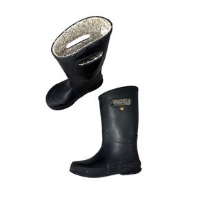 Bogs Unisex Black Plush Lined Rain Boot Snow Waterproof Pull On Kids Size 13